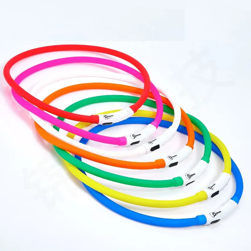 Collare Per Cani In Silicone LED Ricaricabile Tre Modalità Luce Lampeggiante Sicurezza Notturna Anti Smarrimento 70 Cm