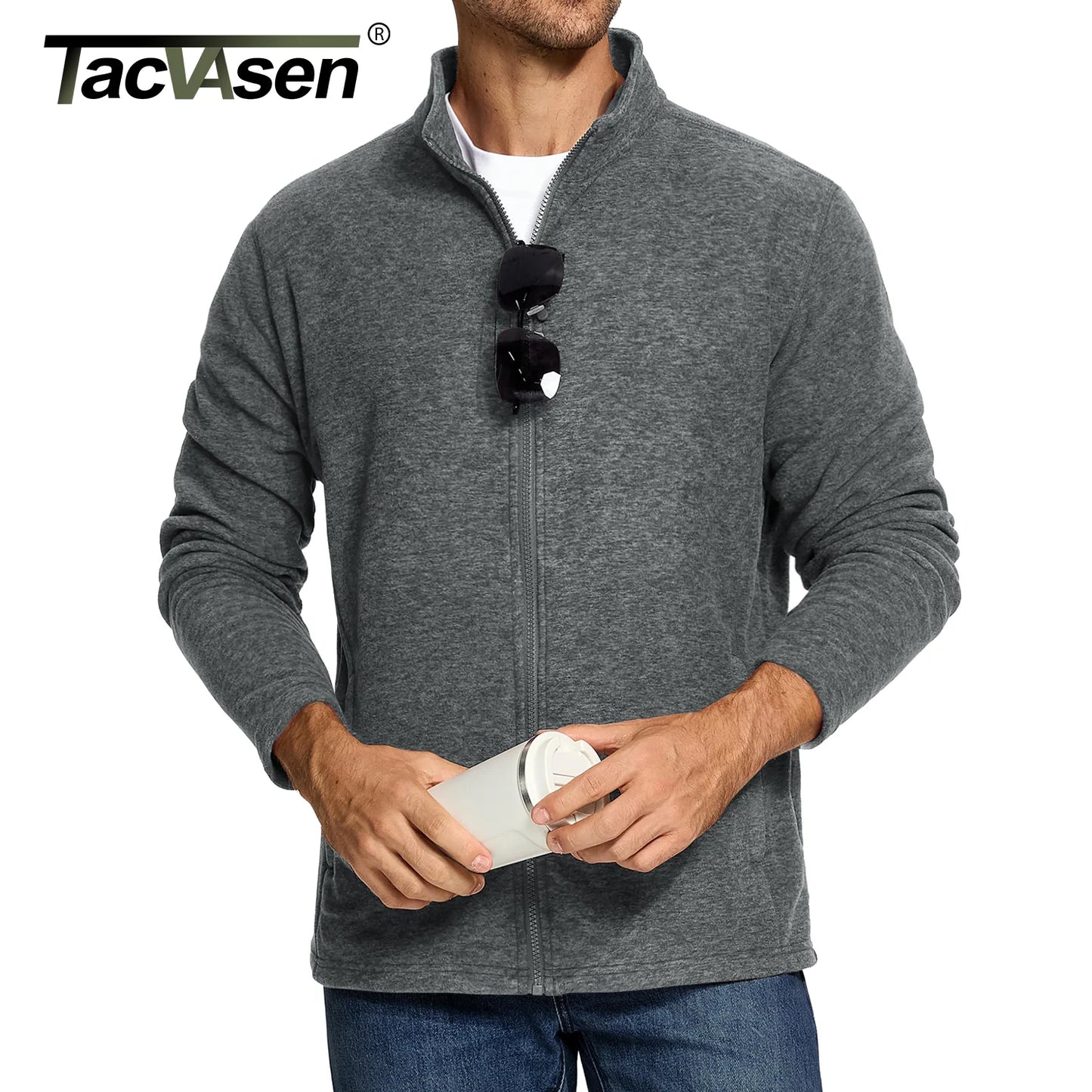 Tacvasen Giacche In Pile Leggere Con Zip Intera Da Uomo Casual Primaverile Con Tasche E Colletto Alla Coreana
