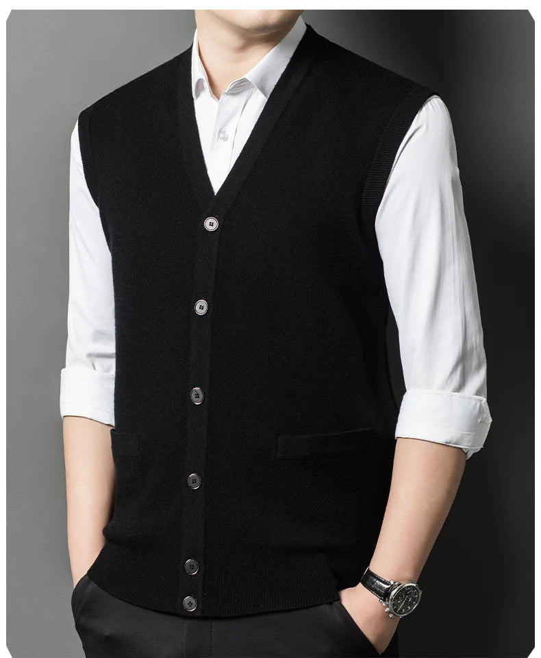 Gilet Spesso In Lana Di Pecora Uomo Casual Scollo A V Caldo Autunno Inverno Cardigan Monopetto In Lana Di Cashmere