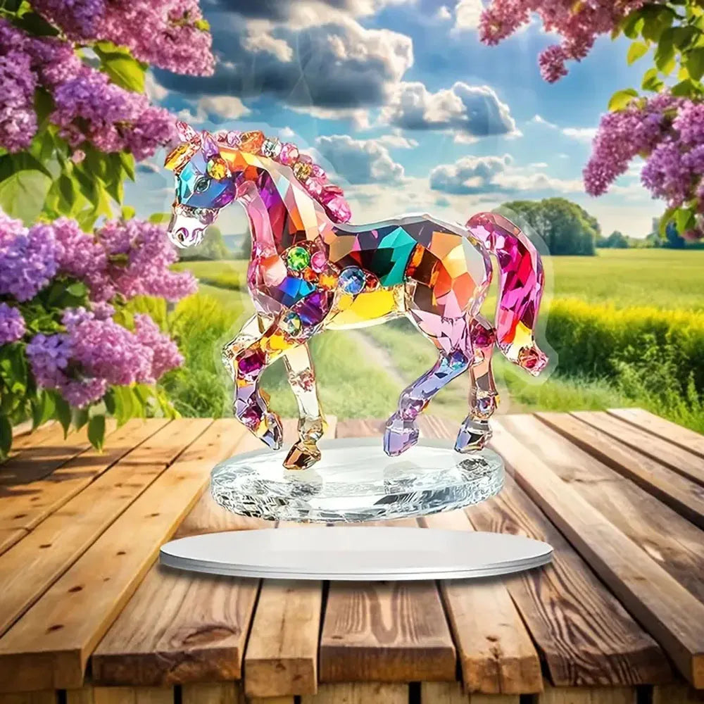 Statua di Cavallo 2D in Acrilico con Supporto - Decorazione da Tavolo Multiuso per Ufficio, Soggiorno, Camera da Letto