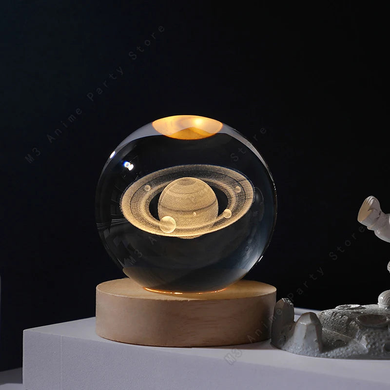 Sfera Di Cristallo 3D Luce Notturna Lampada A LED Per Comodino Galassia Saturno Pianeti Luna 5 Cm Regalo Per Bambini