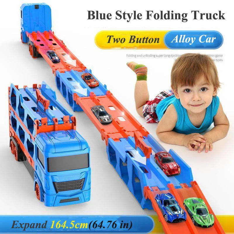 Grande Camion Trasportatore per Auto con Pista Pieghevole Veicolo da Corsa Giochi Competitivi per Bambini Regalo