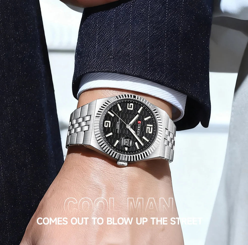 Curren Orologio Quarzo Nero Classico Con Lancette Luminose Data Automatica Cinturino In Acciaio Inox Uomo