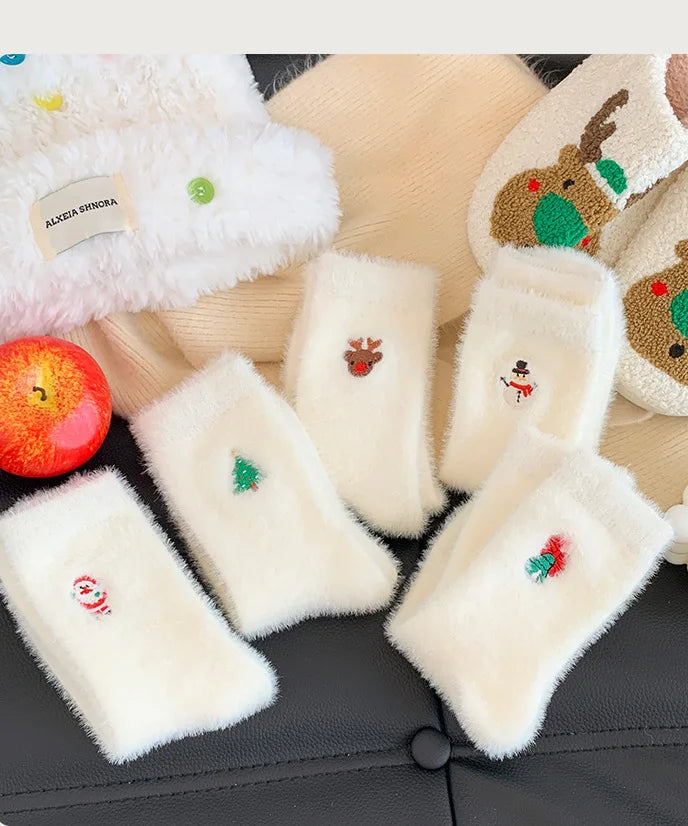 Calzini Invernali Caldi Ispessiti Con Pelliccia Di Visone Bianca Per Natale Decorazioni Albero Con Pupazzo Di Neve