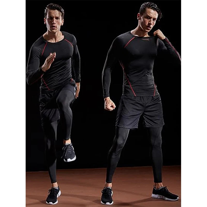 Maglietta Compressiva Uomo A Maniche Lunghe Per Allenamento Elasticizzata Palestra Fitness