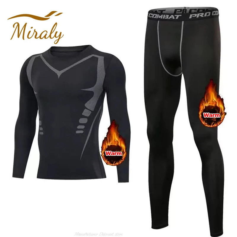 Nuovo Set Da Uomo Biancheria Termica 2 Pezzi In Pile Maglie Mutande Lunghe Collant A Compressione Per Fitness