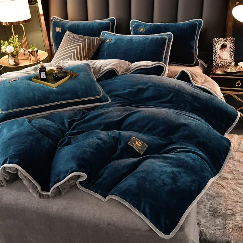 Set Di Biancheria Da Letto In Pile Di Latte Ultra Spesso Queen Size Copripiumino Invernale Caldo Di Fascia Alta