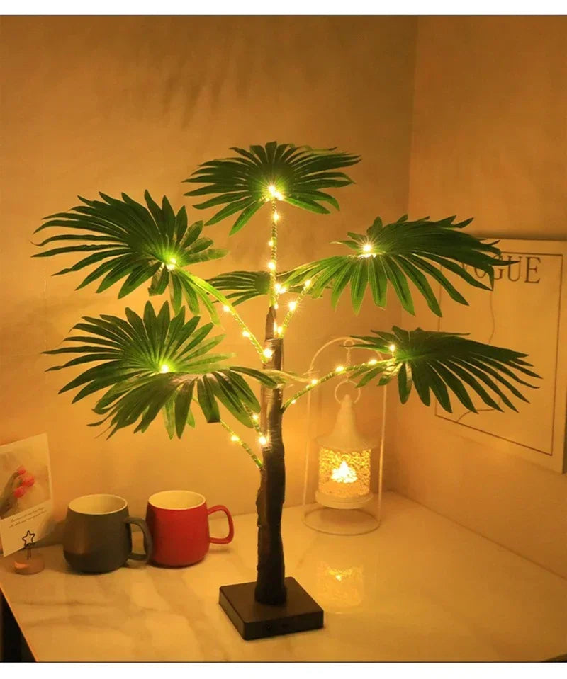 Lampada Da Tavolo LED Palma USB Pianta Artificiale 55 Cm Decorativa Luci Da Scrivania Per Casa E Letto
