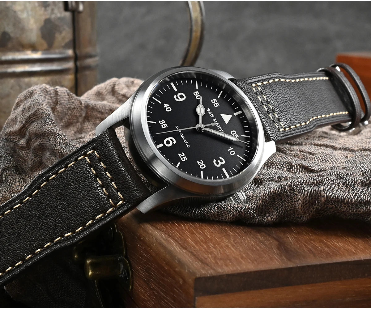 Orologio Da Pilota Da Uomo San Martin 37mm Meccanico Automatico 100m Impermeabile Stile Militari BGW 9