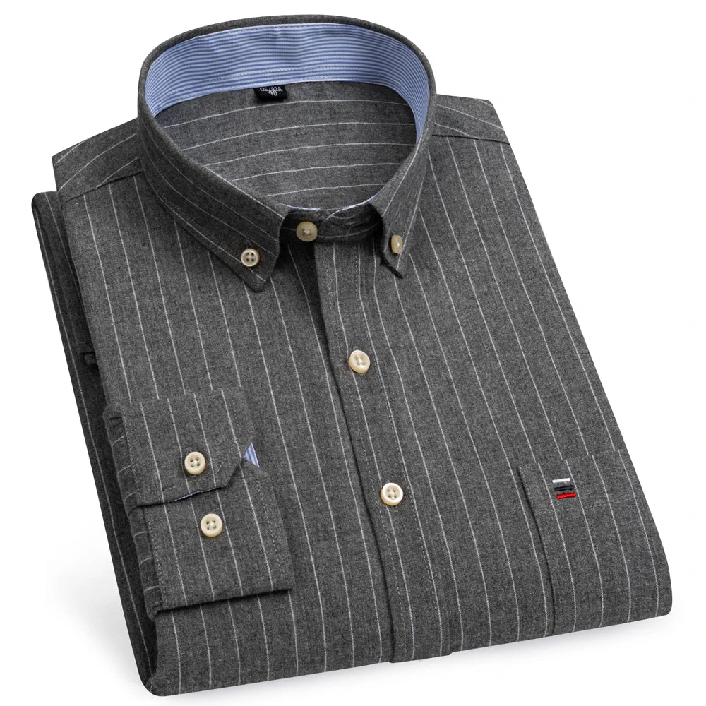 Camicia Da Uomo Oxford Abbottonata Maniche Lunghe In Cotone Al 100 Percento Con Tasca A Quadri Piccoli Stile Casual