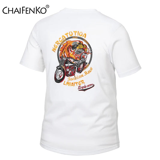 Uomo Estate T Shirt 3D Ricamo Cotone Traspirante Tigre Stampato Maglietta Casual Da Uomo