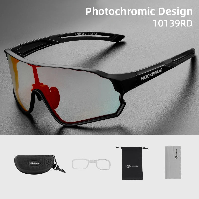 ROCKBROS Occhiali Da Ciclismo Fotocromatici UV400 Per Sport All Aperto Leggeri E Flessibili MTB