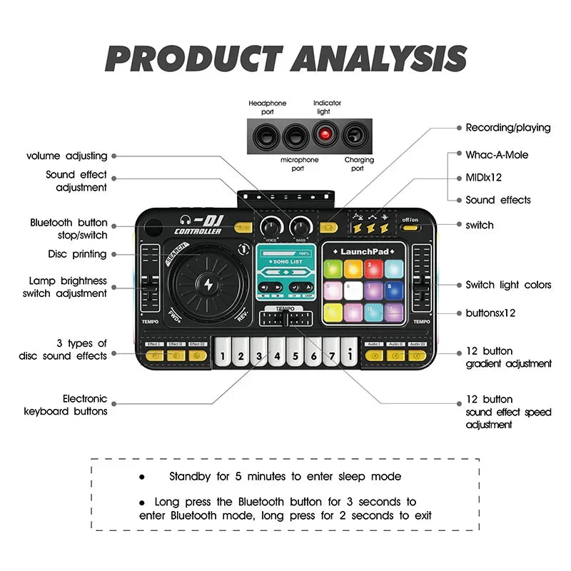 Simulazione per Bambini Mixer DJ Controller Giocattolo Tastiera Elettronica Apprendimento Regalo
