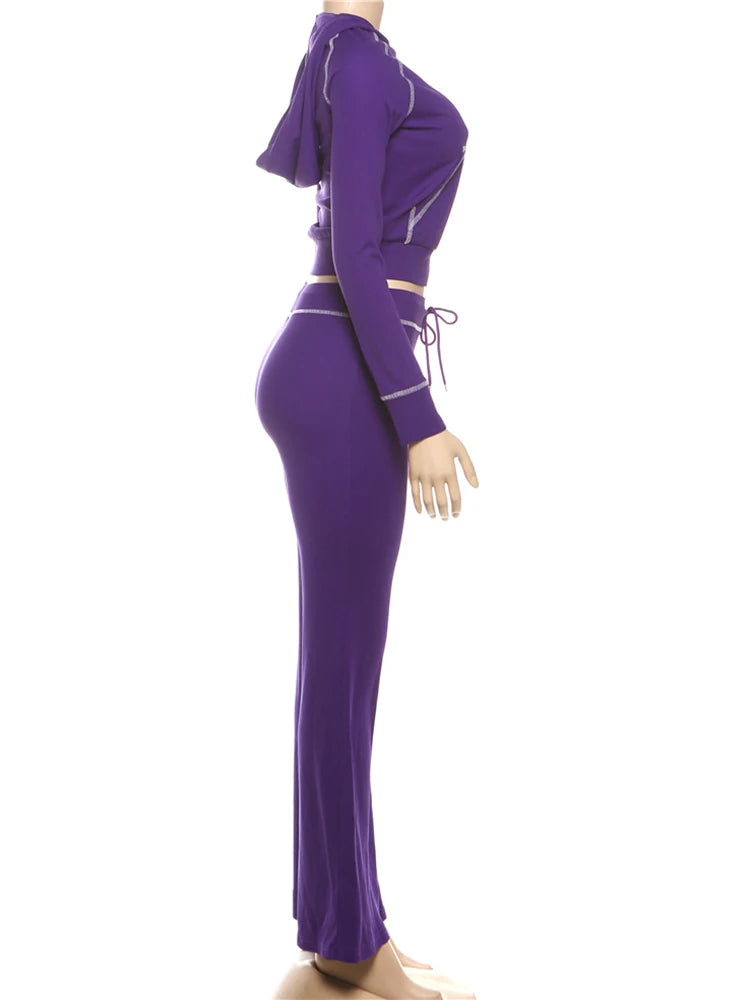 Weird Puss Tuta Donna Due Pezzi con Cappuccio Zip Tasca Giacca Pantaloni Svasati con Coulisse Casual Sportiva Slim Outfit
