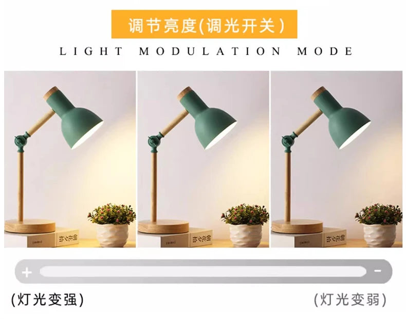 Lampada Da Tavolo Nordica In Legno LED Con Testa Giratoria Per Comodino E Scrivania Protezione Occhi E Lettura Studio