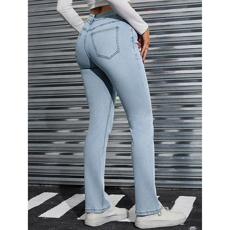 Jeans Donna Vita Alta Svasati A Gamba Dritta In Denim Classico 2025 Pantaloni Casual Eleganti Per Ragazze