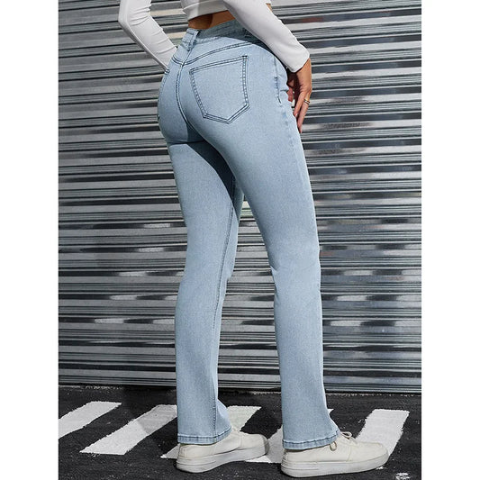 Jeans Donna Vita Alta Svasati A Gamba Dritta In Denim Classico 2025 Pantaloni Casual Eleganti Per Ragazze