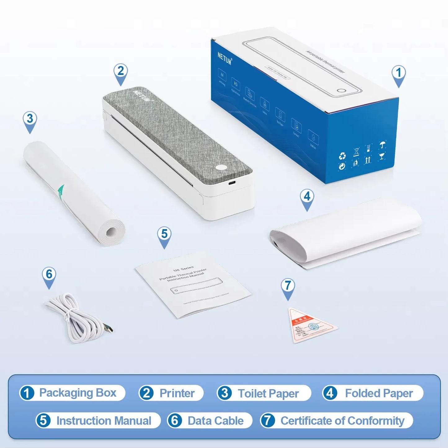 NETUM LT P10 Stampante Termica Portatile A4 Bluetooth Per Viaggi Aziendali Ricaricabile Senza Inchiostro 203 DPI