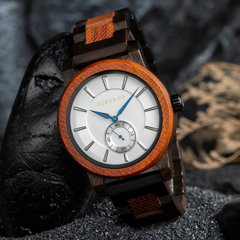 BOBOBIRD Orologio In Legno Da Uomo Personalizzato Nome Testo Sulla Custodia Posteriore Orologio Quarzo Scatola Regalo