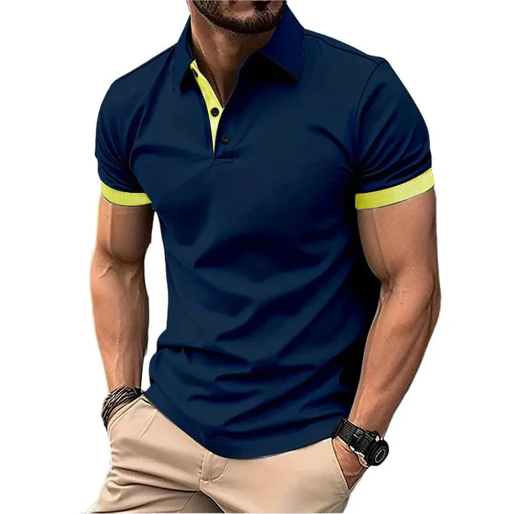 Polo Da Uomo Manica Corta Casual Slim Fit Color Blocking Streetwear Stile Inglese Per Moda Uomo