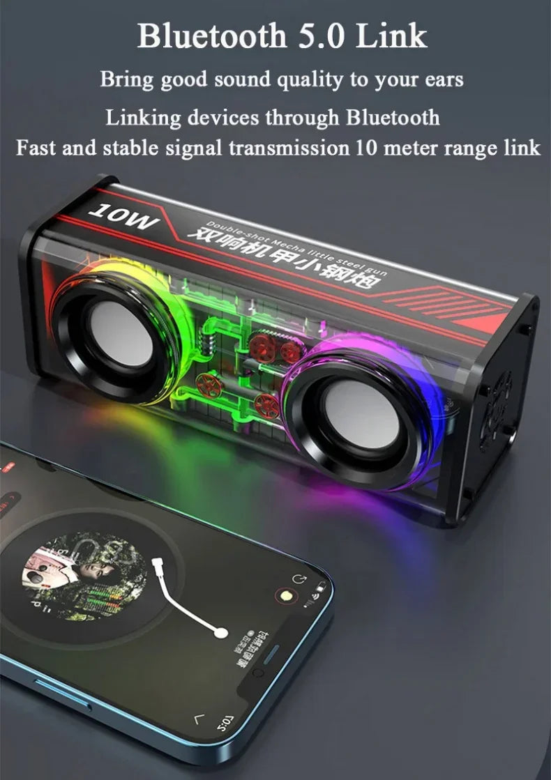 V8 Trasparente Altoparlante Bluetooth 5.0 Wireless Doppio Bassi Diaframma Subwoofer RGB Luce Mini Altoparlante per Festa