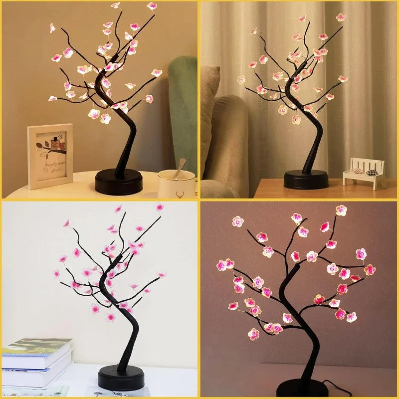 Albero Da Tavolo Con Luce Notturna LED Bonsai Artificiale Con Fiori Di Ciliegio Per Scrivania E Ufficio