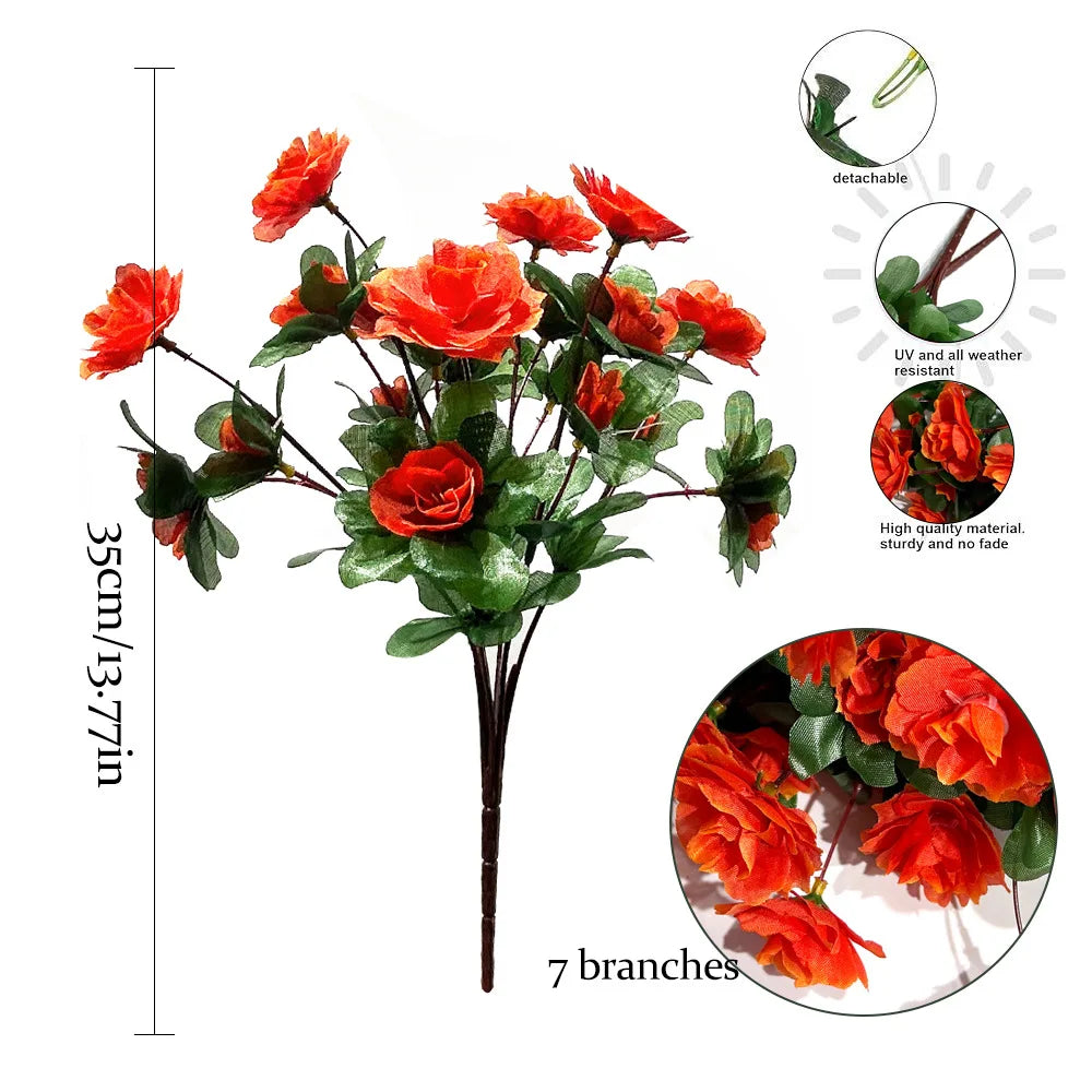 Set da 2 Pezzi Fiori Artificiali Azalea Rosse Autunno UV Resistenti per Decorazioni Interni della Casa