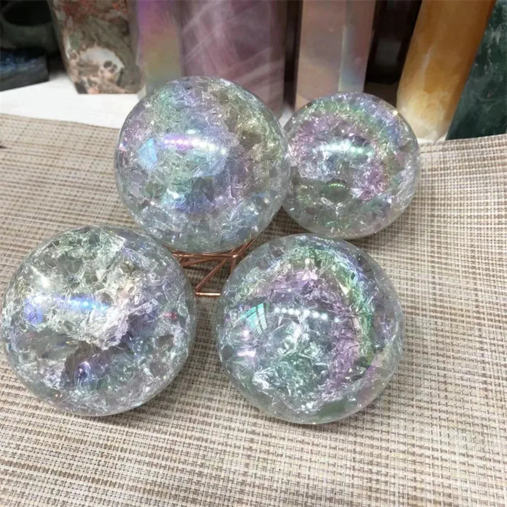 Sfera Di Cristallo Arcobaleno Aura Fire And Ice Con Crepa Di Ghiaccio Per Guarigione Reiki Decorazione Domestica