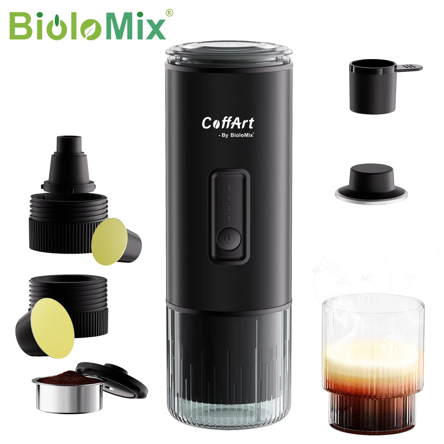 Biolomix Caffettiera Portatile 3 In 1 Per Viaggiatori Espresso USB 12V Compatibile Nespresso Dolce Gusto