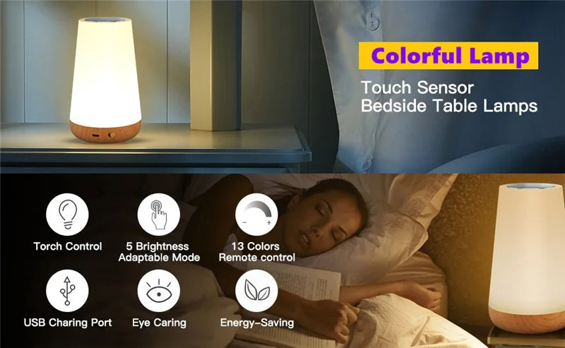Lampada Notturna RGB Ricaricabile USB Con Telecomando E Touch Dimmerabile Per Comodino E Tavolo Portatile 13 Colori