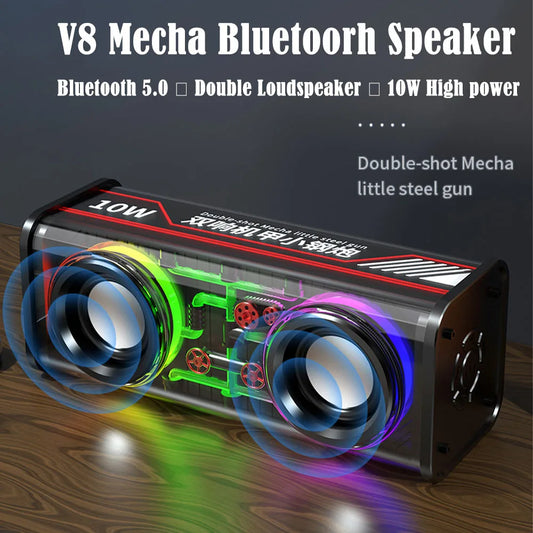 V8 Trasparente Mecha Altoparlanti Bluetooth 5.0 Wireless Doppio Bassi Diaframma Subwoofer Musica TWS RGB Luce Mini Altoparlante Del Partito