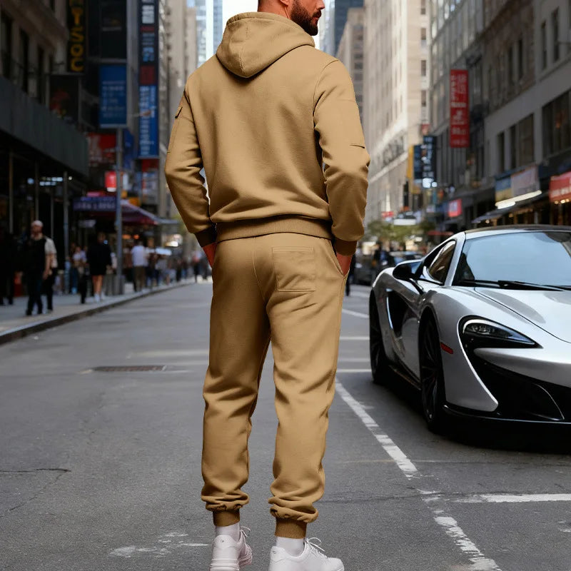 Set Maglione Con Cappuccio Moda Sportiva All'Aria Aperta In Velluto Sciolto Da Uomo Autunno Inverno