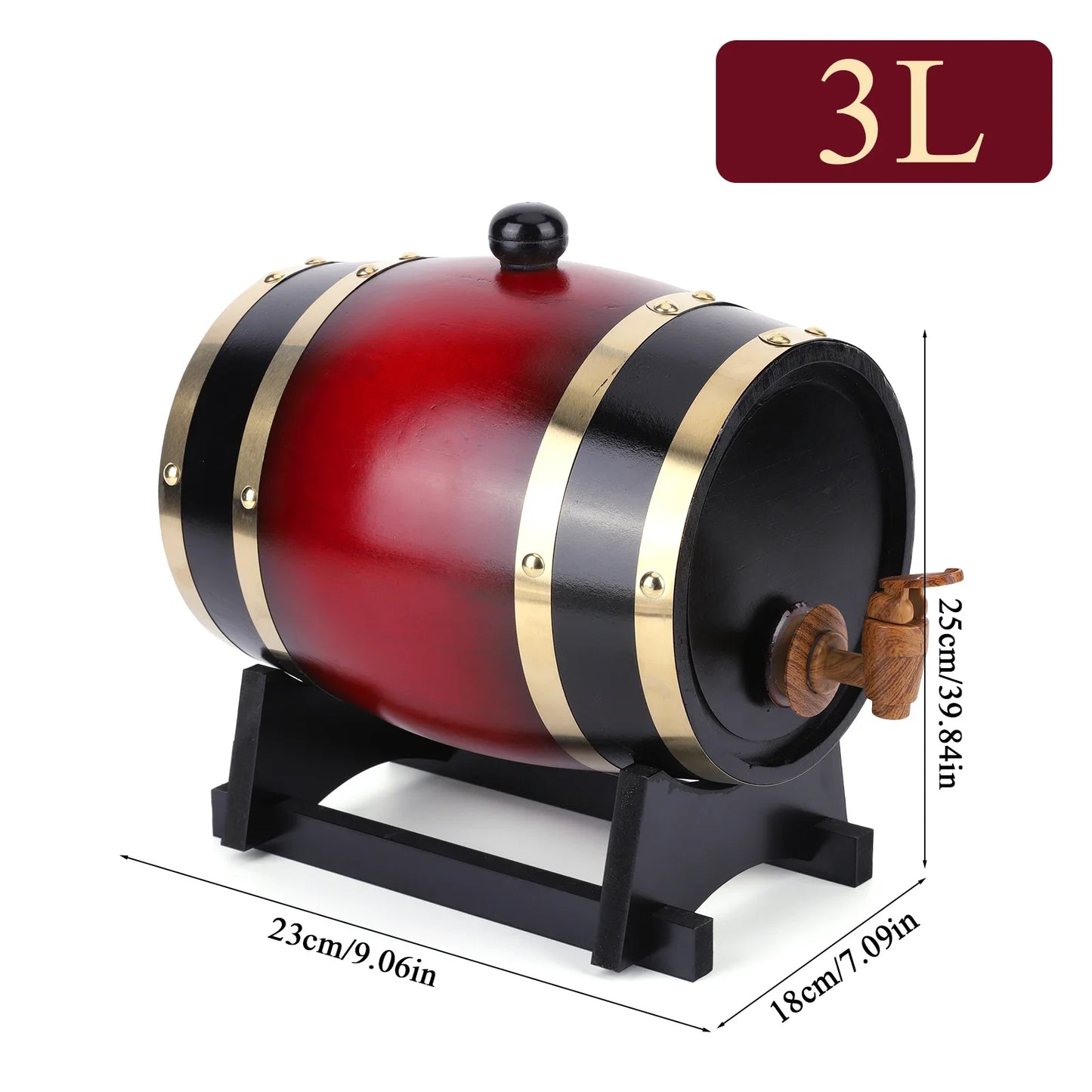 Barile In Legno Per Whisky 3L Con Tappo Rubinetto E Supporto Dispenser Per Cocktail E Appassionati