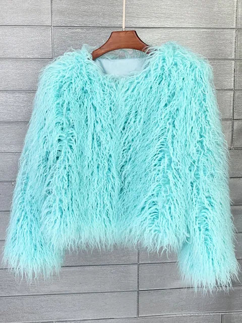 Cappotto Pelliccia Sintetica Rosa Donna Autunno Inverno Elegante Caldo Spesso Morbido Lavorazione A Maglia