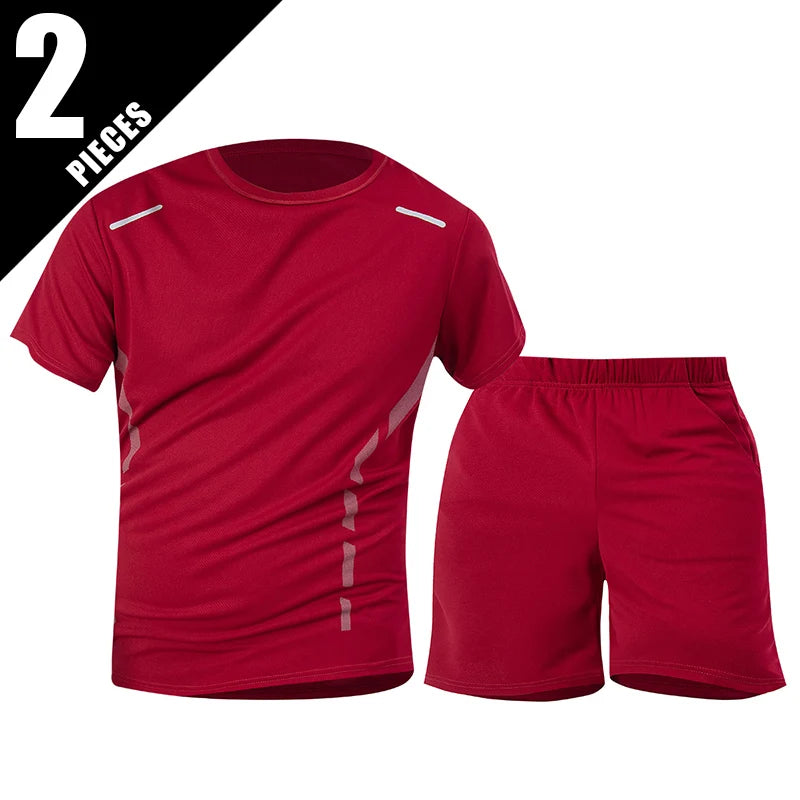 Tuta sportiva estiva da uomo in 2 pezzi ad asciugatura rapida T-shirt a maniche corte ampia e traspirante da corsa e fitness Pantaloncini tascabili neri