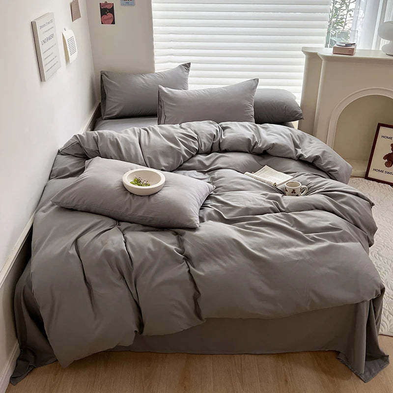 Set Biancheria Da Letto In Cotone Solido Con Copripiumino Federa E Lenzuolo Per Letto Singolo Matrimoniale King Queen