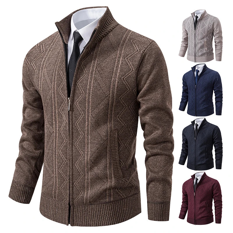 Giacca Ispessita Uomo Autunno Inverno Calda Linea Tendenza Colletto Mandarino Cardigan Lavorato A Maglia Cappotto