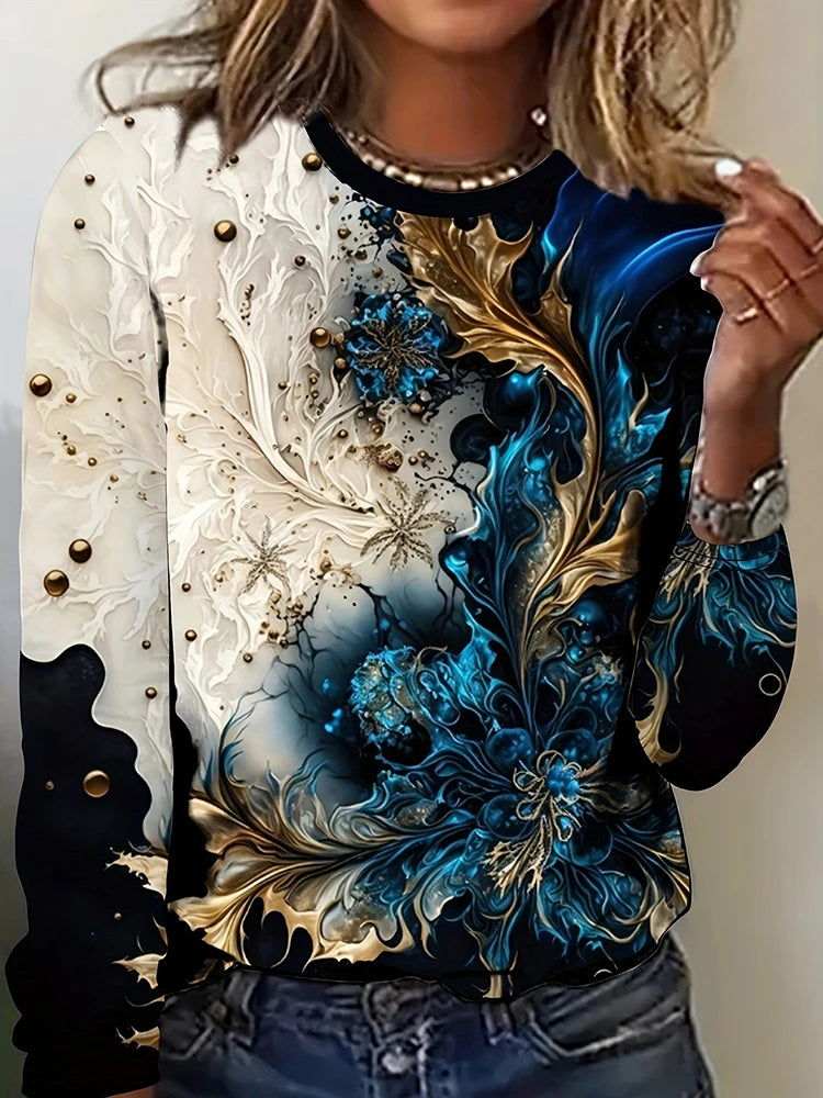 Magliette Calde Da Donna Per Autunno Inverno Maniche Lunghe Stampe Fiori 3D Casual Street Style