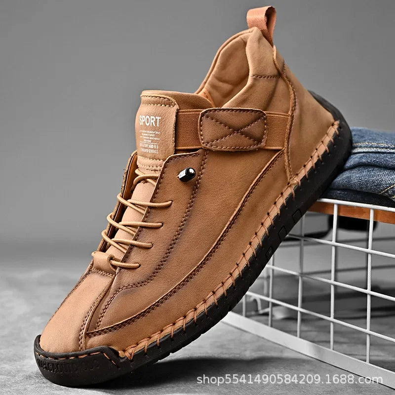 Scarpe Casual Da Uomo In Pelle Cucita A Mano Antiscivolo Con Fondo Grande E Fibbia Centrale