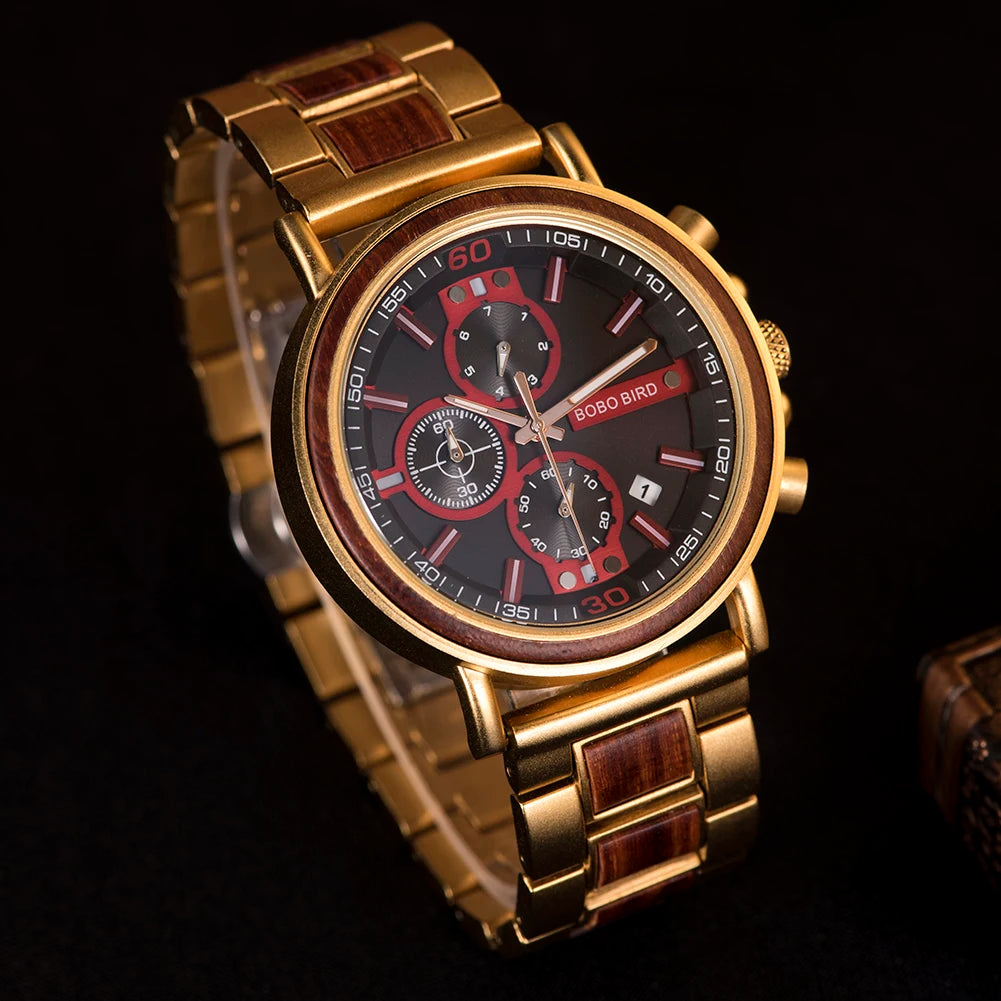 Orologio In Legno Da Uomo Cronografo Luxury Top Brand Elegante Con Scatola Di Legno Logo Personalizzato Regalo Ideale