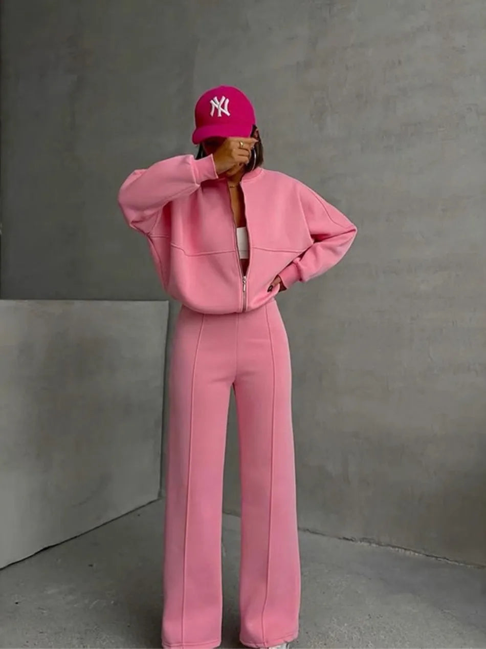 Completo Due Pezzi Da Donna Autunno Inverno Cardigan Sportivo A Maniche Lunghe Pantaloni Con Coulisse Street Style