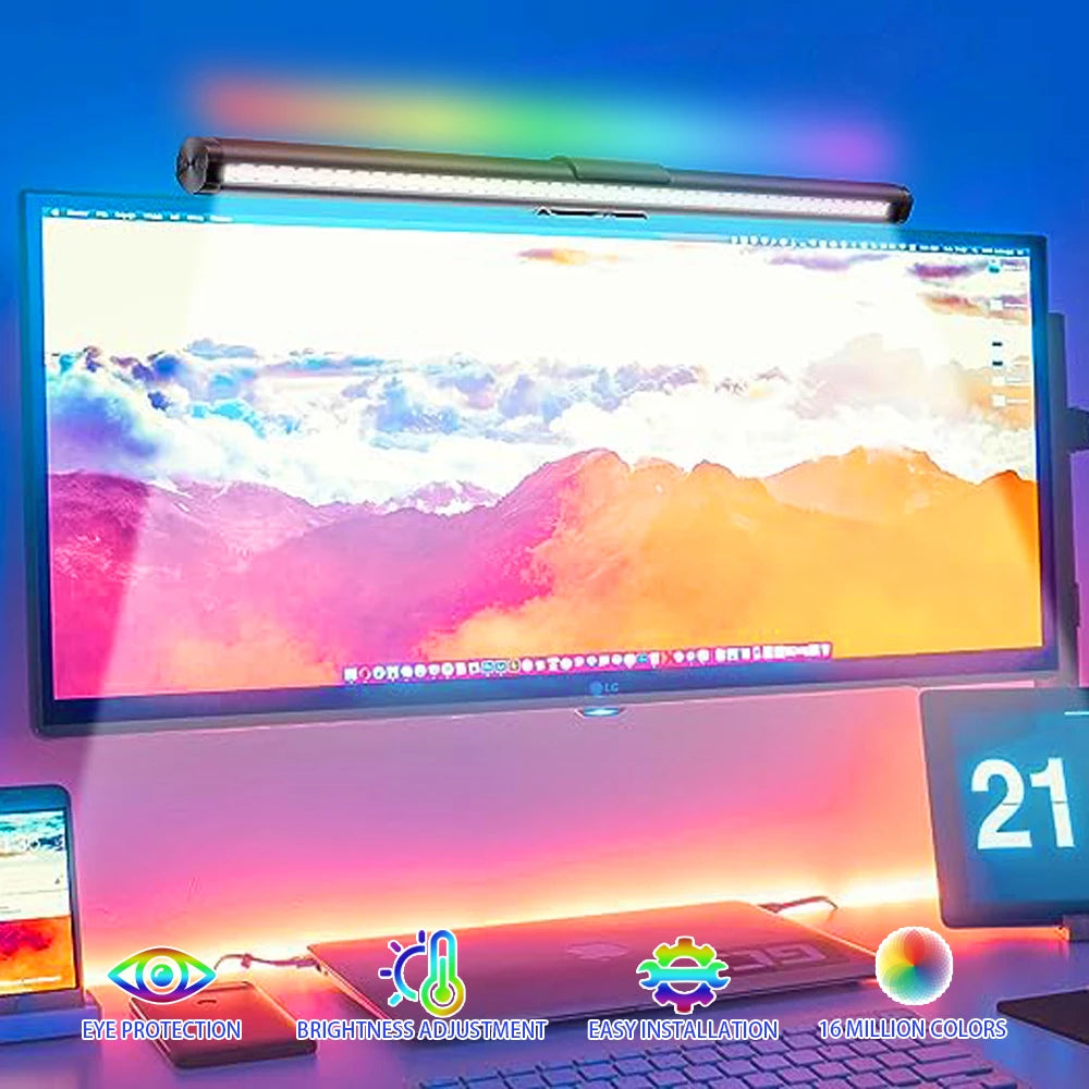 Barra Luminosa LED 44 Cm Per Monitor E Scrivania Con Atmosfera RGB Dimmerabile Ideale Per Studio E Lavoro