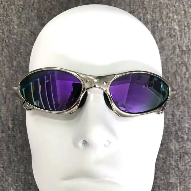 Occhiali Da Sole Polarizzati Unisex Per Ciclismo MTB Equitazione UV400 Lenti In Policarbonato Frame In Metallo Argento