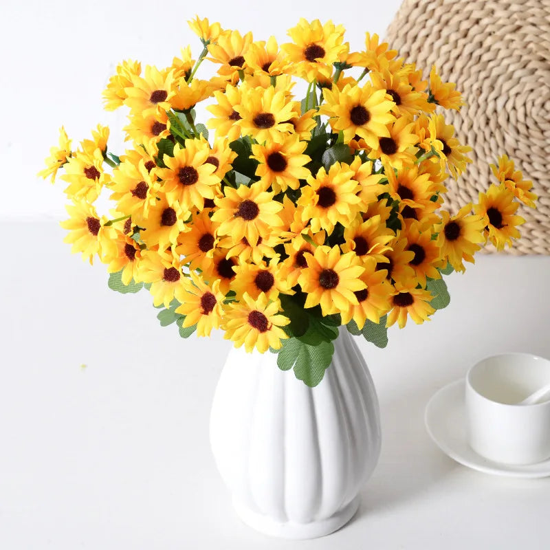 Vaso di Plastica con Fiore di Girasole Artificiale Set Decorazione per Matrimoni e Eventi