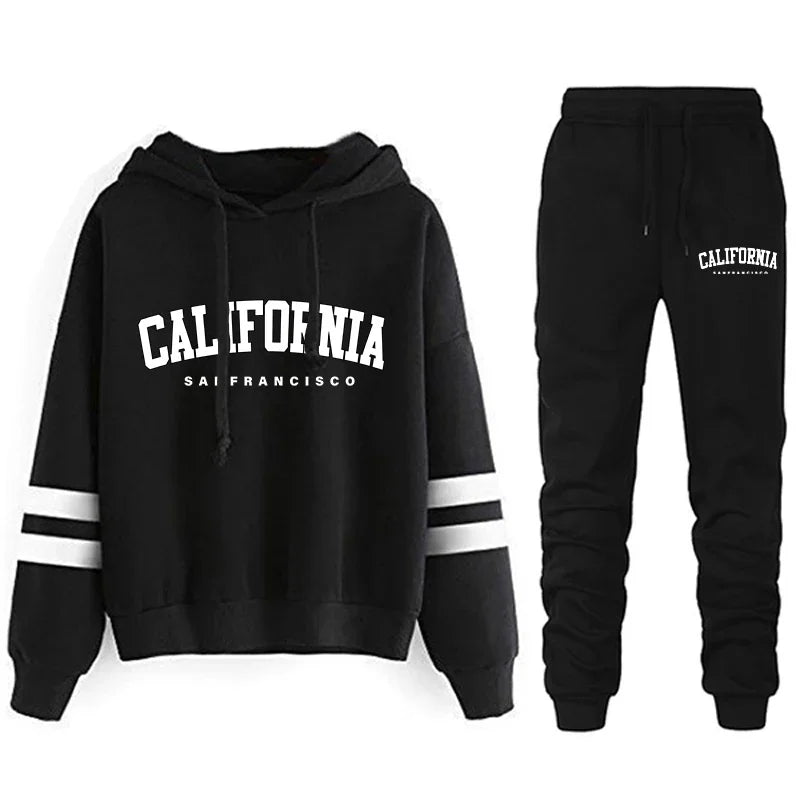 Tuta Da Donna California Stripe Felpa Con Cappuccio Casual Versatile Abito Pantaloni Abiti Da Strada S3XL