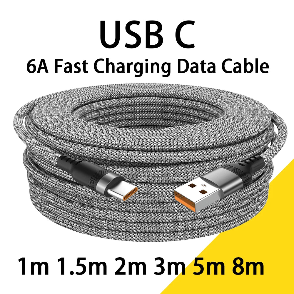 Cavo di Ricarica USB Tipo C 6A Esteso 1m 2m 3m 5m 8m Compatibile con Huawei Xiaomi OnePlus Oppo Vivo Treccia Durevole