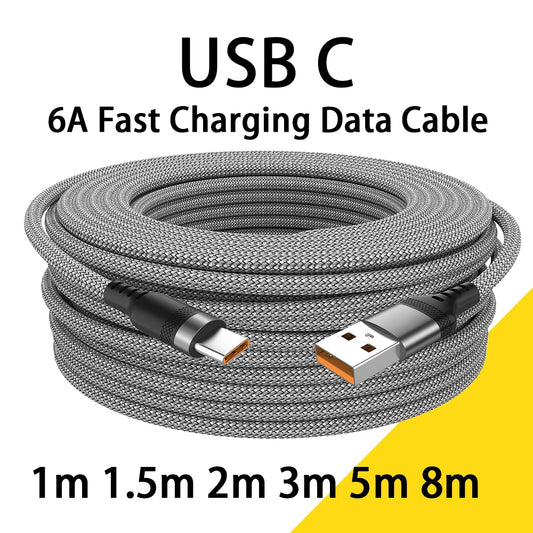 Cavo di Ricarica USB Tipo C 6A Esteso 1m 2m 3m 5m 8m Compatibile con Huawei Xiaomi OnePlus Oppo Vivo Treccia Durevole