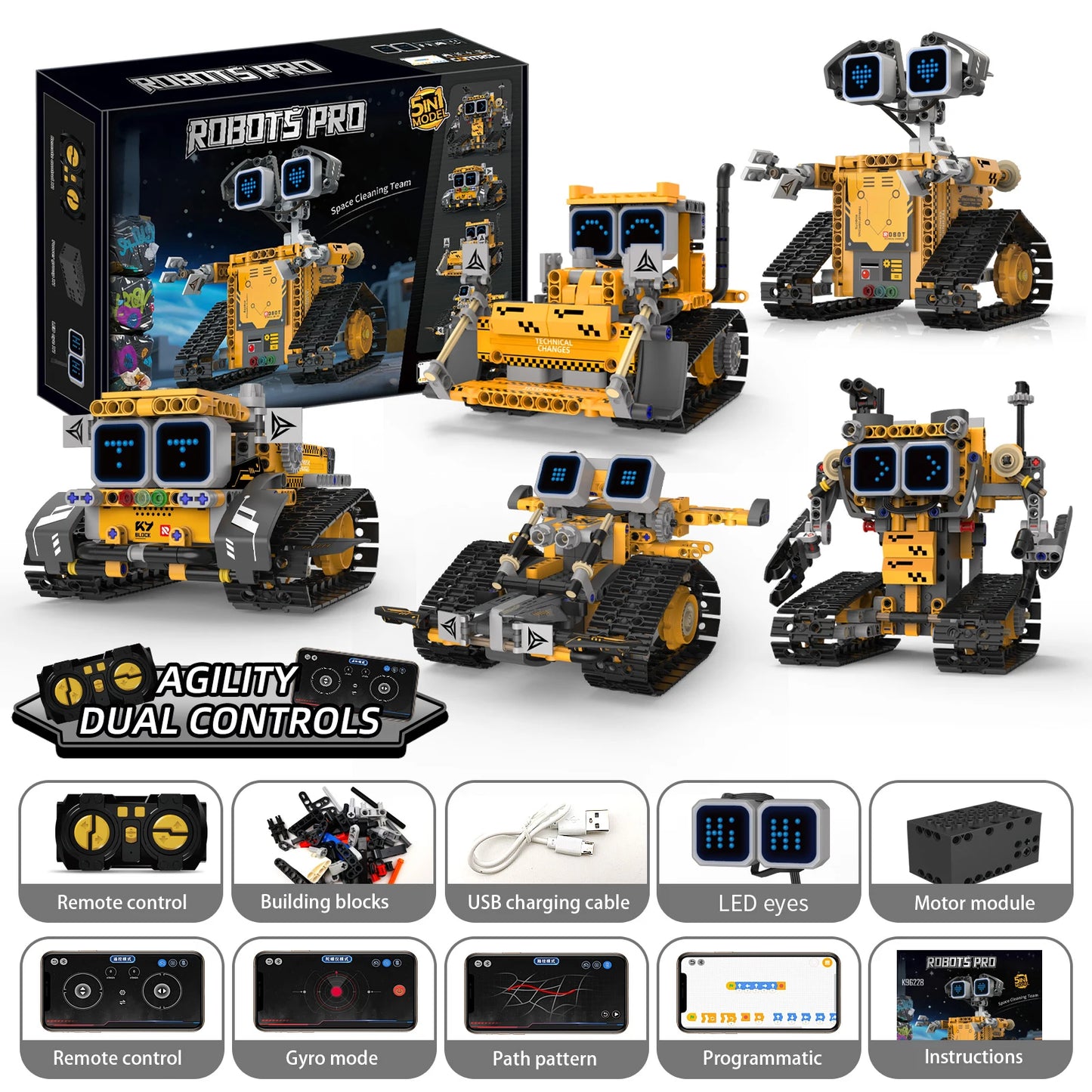 Robot Trasformabile 5 In 1 Con Display Digitale Telecomandato Per Bambini Regalo Ideale