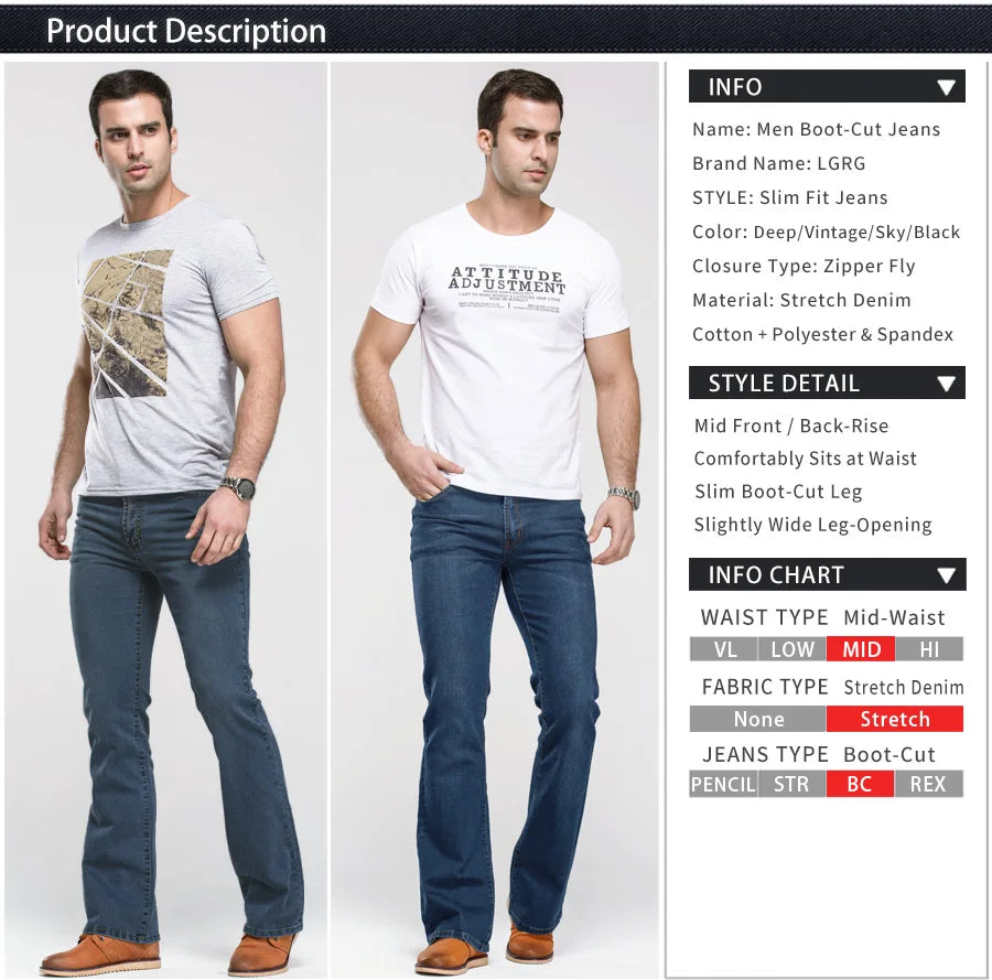 Jeans Da Uomo Con Taglio A Stivale Slim Fit Blu Neri Elasticizzati Denim Classici Firmati
