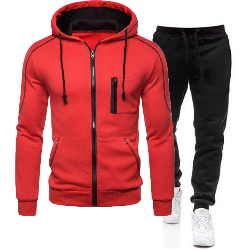 Tuta Sportiva da Uomo 2 Pezzi Felpa con Cappuccio Pantaloni Primavera Autunno Outfit Abbigliamento Sportivo Jogging